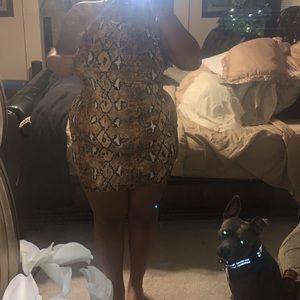 A snakeskin body con dress